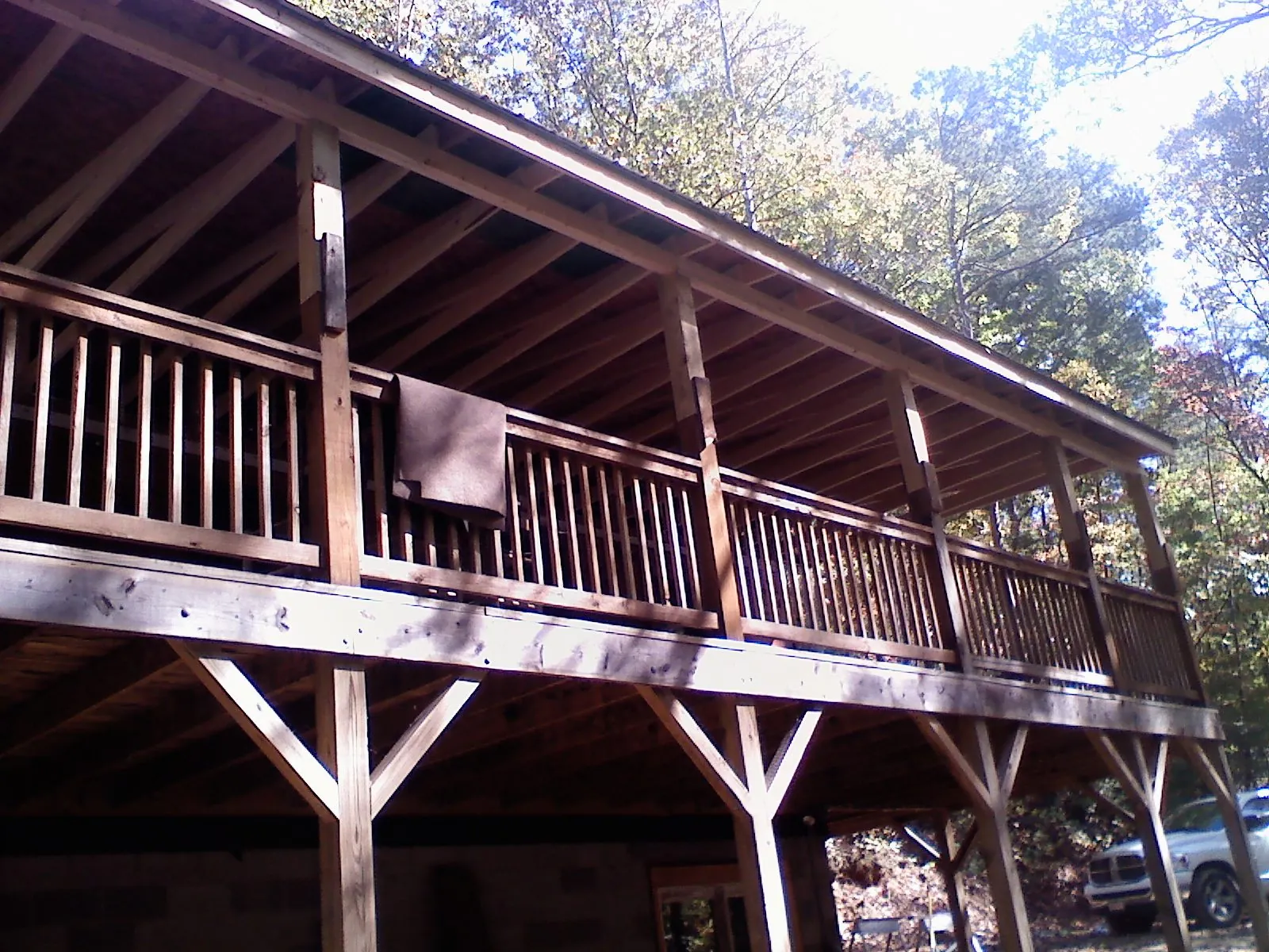 Timber framing under a new elevated porch and deck — Roof Leak Repair in Hoagland by Roofing Brothers